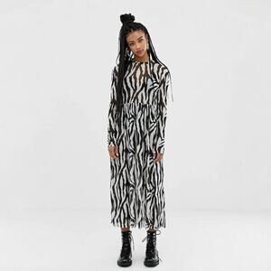 Collusion Mesh Maxi Dress Zebra Print Long Sleeve Women's 10